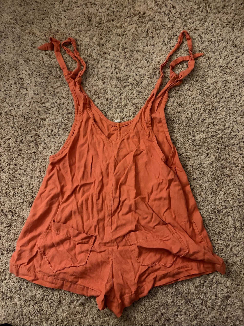 Women's Tie-Strap V-Neck Romper - Rust Orange